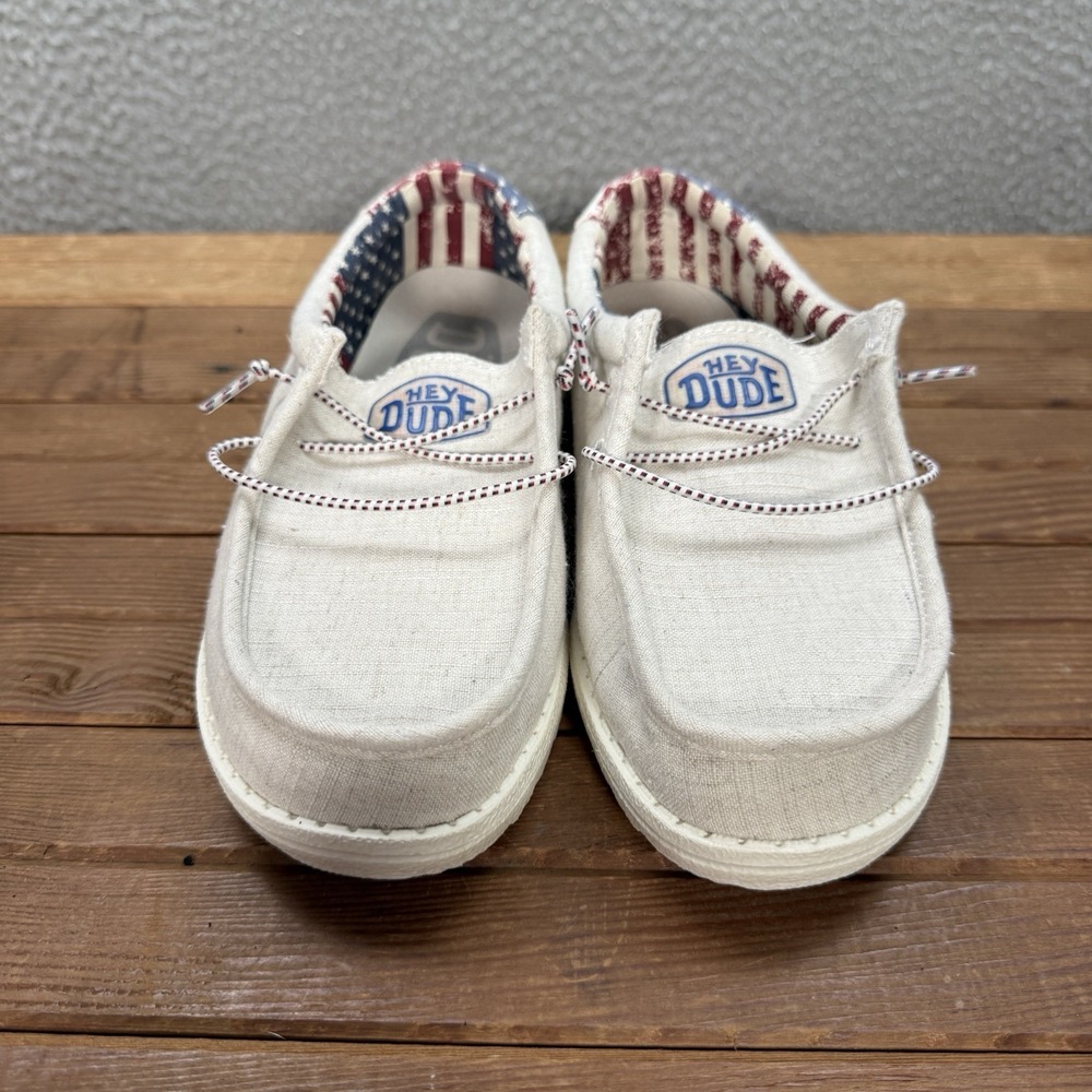 Hey Dude Shoes Youth 4 Off White Patriotic Wally Slip On Loafers American Flag - Picture 4 of 11